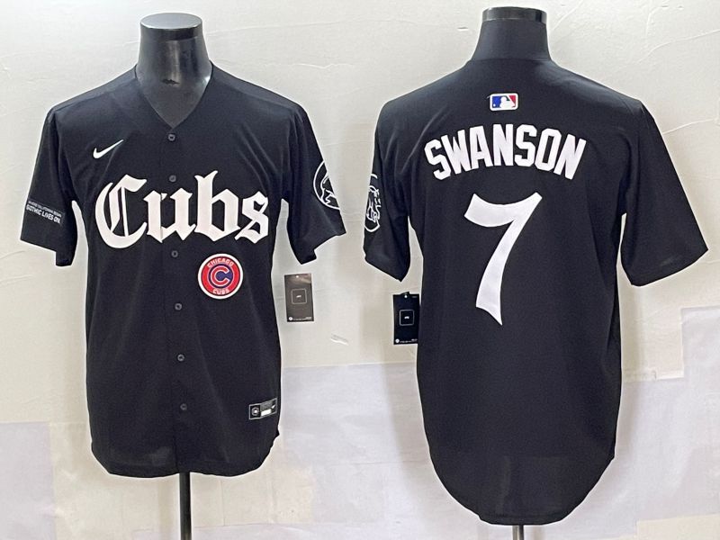 Men 2025 Chicago Cubs #7 Swanson Black Five generations Joint Name Nike MLB Jersey style 15